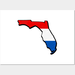 Red, White, and Blue Florida Outline Posters and Art